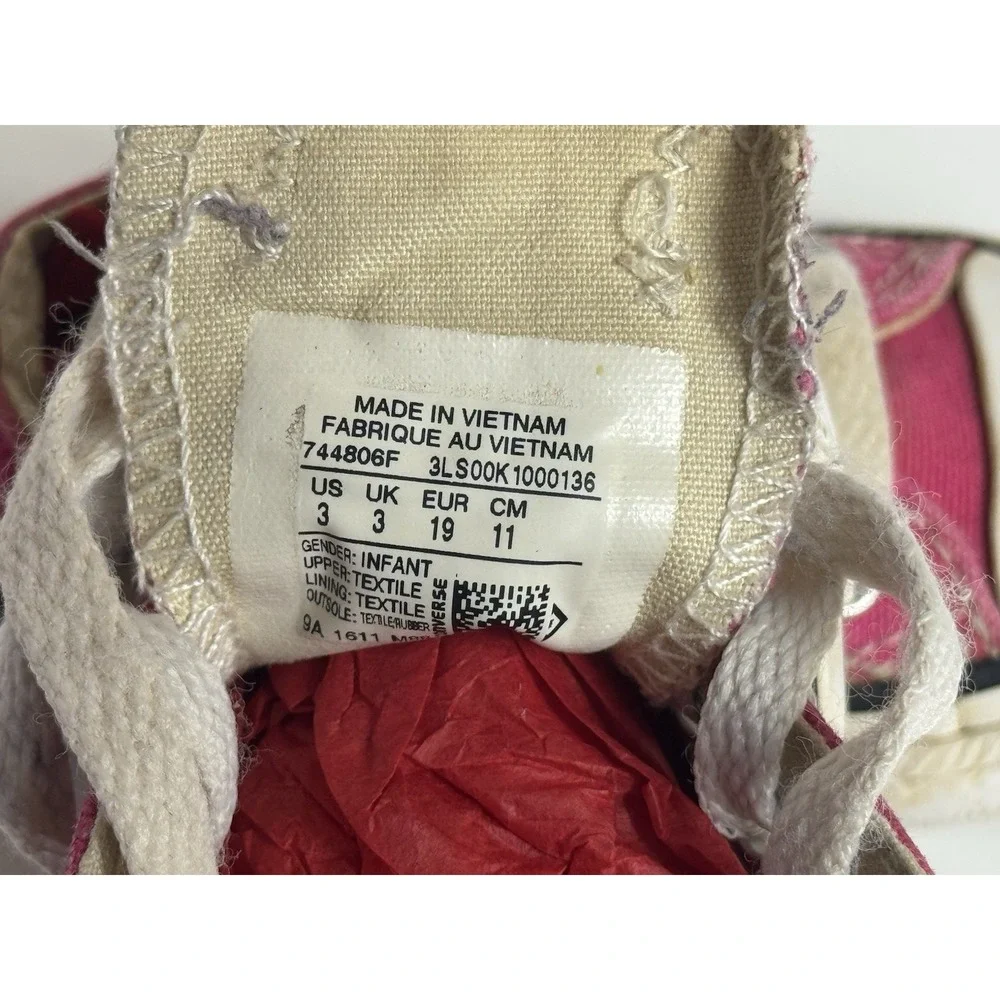 Converse All Star Pink Canvas Baby Sneakers US Size 3 Lace Up Low Top‎ 744806F